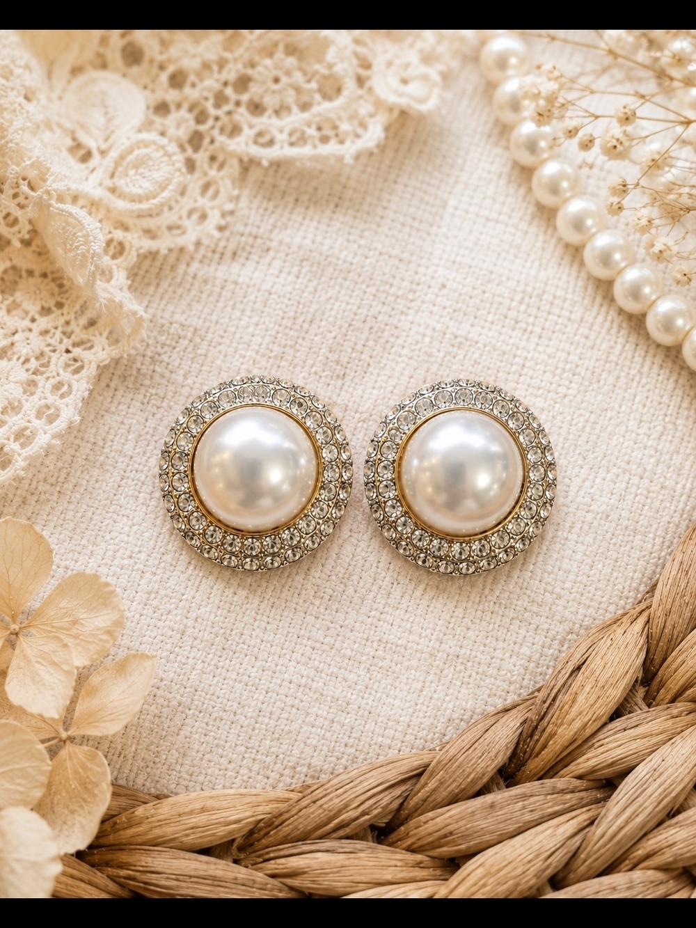 Fifth Avenue Pearl Crystal Clip Earrings Vintage Glam